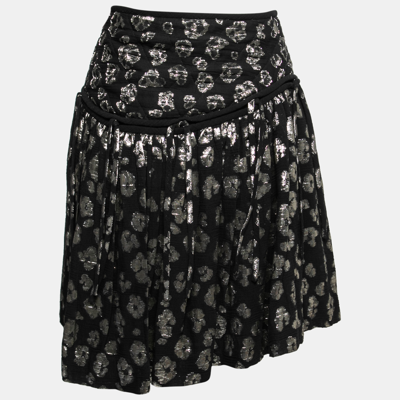 Pre-owned Chloé Black Lurex Jacquard Cotton Pleated Skirt M