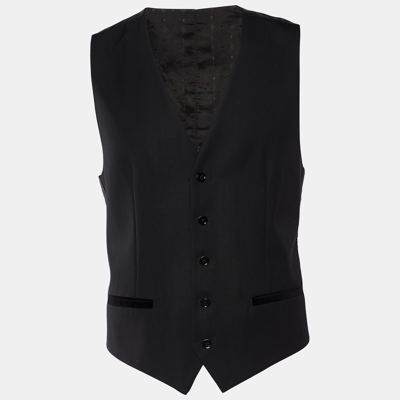 Pre-owned Dolce & Gabbana Black Wool & Silk Button Front Waistcoat M