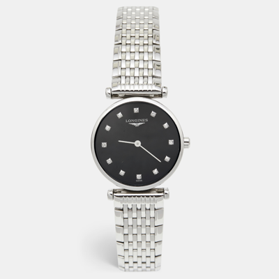 Pre-owned Longines Black Stainless Steel Diamond La Grande Classique L4.209.4.58.6 Women's Wristwatch 24.50 Mm In Silver