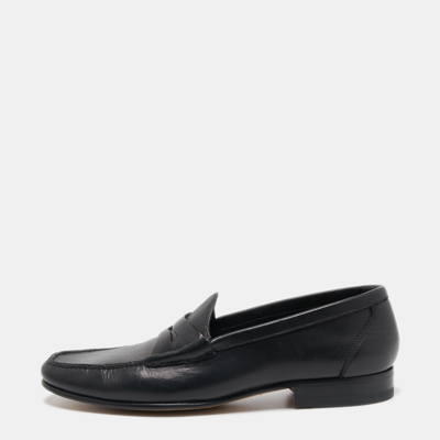 Pre-owned Tom Ford Black Leather Slip On Loafers Size 42