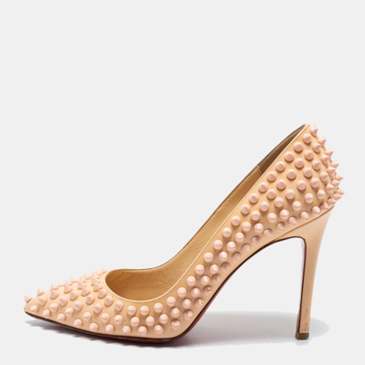 Pre-owned Christian Louboutin Light Peach Patent Leather Pigalle Spikes Pumps Size 36.5 In Pink
