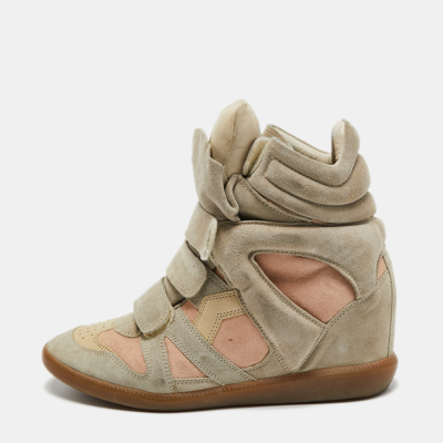 Pre-owned Isabel Marant Tricolor Suede And Leather Bekett Wedge Sneakers Size 39 In Beige