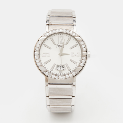 Pre-owned Piaget Silver 18k White Gold Diamond Polo G0a33223 Men's Wristwatch 38 Mm