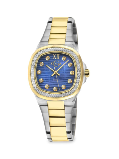 Gv2 Women's Potente 33mm Two-tone Stainless Steel & 0.13 Tcw Diamond Bracelet Watch In Sapphire