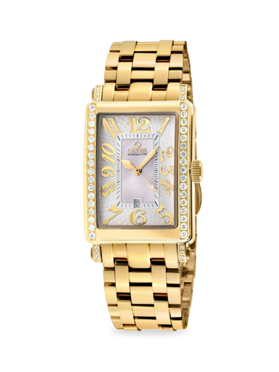 Gevril Women's Avenue Of Americas 25mm Ion Plated Goldtone Stainless Steel & Diamond Bracelet Watch In Sapphire