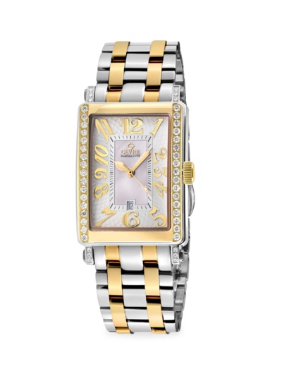 Gevril Women's Avenue Of Americas Mini Swiss Quartz Diamond Accents Two-tone Ss Ipyg Stainless Steel Bracel In Sapphire