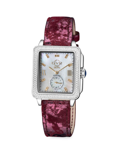 Gv2 Women's Bari 34mm Stainless Steel, Diamond, Mother Of Pearl & Leather Strap Watch In Sapphire