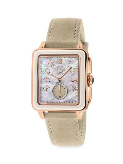 Gv2 Women's Bari 34mm Stainless Steel, Diamond, Mother Of Pearl & Leather Strap Watch In Tan