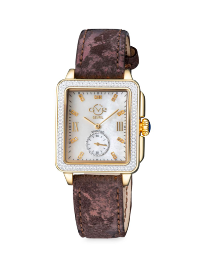 Gv2 Women's Bari 34mm Stainless Steel, Diamond, Mother Of Pearl & Leather Strap Watch In Sapphire