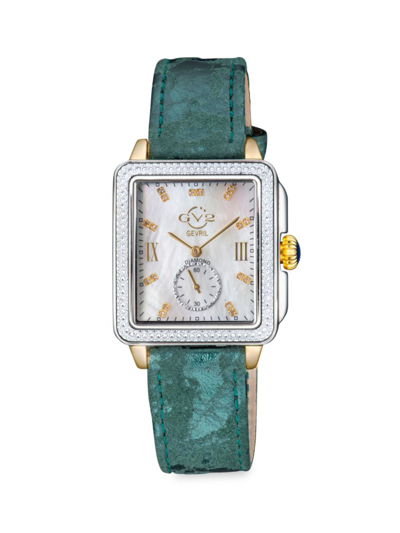 Gv2 Women's Bari 34mm Stainless Steel, Diamond, Mother Of Pearl & Leather Strap Watch In Sapphire