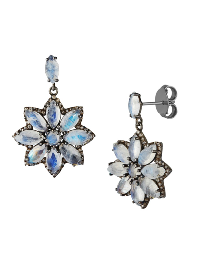 Banji Jewelry Women's Sterling Silver, Rainbow Moonstone & Diamond Drop Earrings