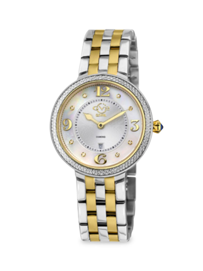 Gv2 Women's Verona 37mm Two-tone Stainless Steel, Mother Of Pearl & 0.05 Tcw Diamond Bracelet Watch In Sapphire