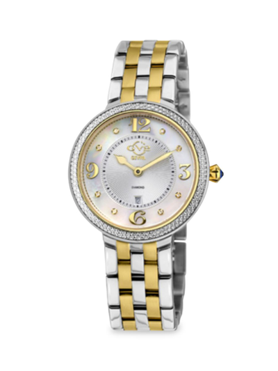 Gv2 Women's Verona 37mm Two Tone Stainless Steel, Mother Of Pearl & 0.05 Tcw Diamond Bracelet Watch In Sapphire