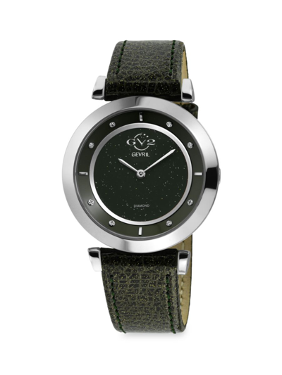 Gv2 Women's Lombardy 36mm Stainless Steel, 0.04 Tcw Diamond & Leather Strap Watch In Black