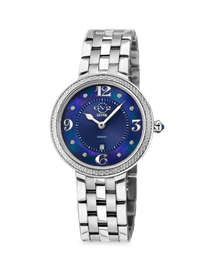 Gv2 Women's Verona 37mm Silvertone Stainless Steel, Mother-of-pearl & 0.05 Tcw Diamond Bracelet Watch In Sapphire