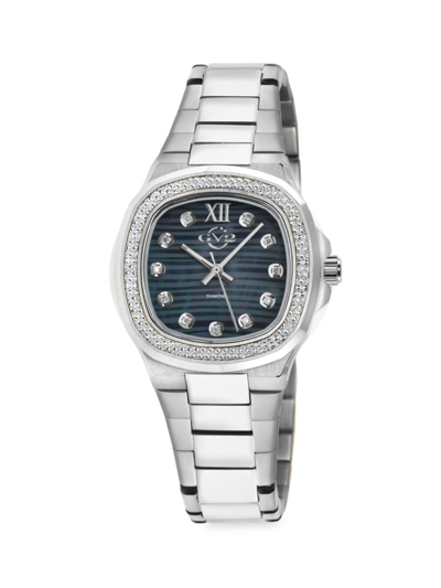Gv2 Women's Potente 33mm Silvertone Stainless Steel & 0.13 Tcw Diamond Bracelet Watch In Sapphire