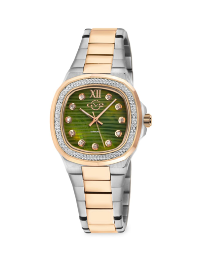 Gv2 Women's Potente 33mm Two-tone Stainless Steel & 0.13 Tcw Diamond Bracelet Watch In Green