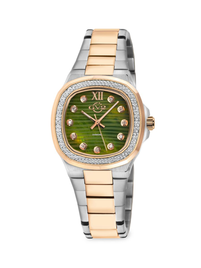 Gv2 Women's Potente 33mm Two Tone Stainless Steel & 0.13 Tcw Diamond Bracelet Watch In Green