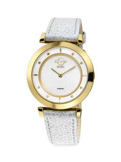 Gv2 Women's Lombardy 36mm Goldtone Stainless Steel, 0.04 Tcw Diamond & Leather Strap Watch In Sapphire