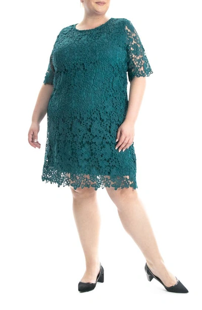 Nina Leonard Crochet Lace Sheath Dress In Radiant Teal