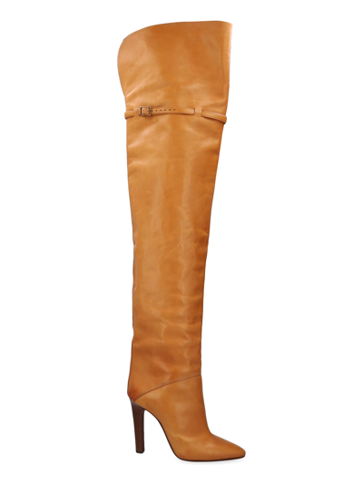 Pre-owned Saint Laurent Women's Boots -  - In Camel Color Leather