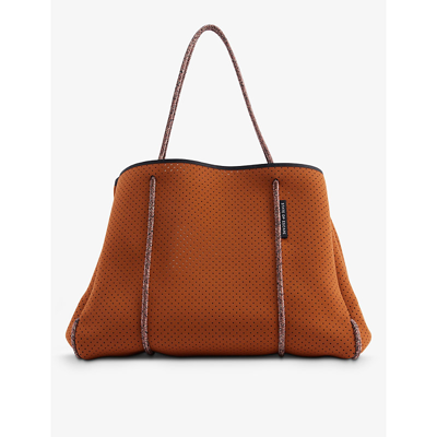 State Of Escape Escape Perforated Woven Tote Bag In Brown