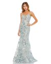 Mac Duggal Womens Lace Embellished Evening Dress In Ice Blue