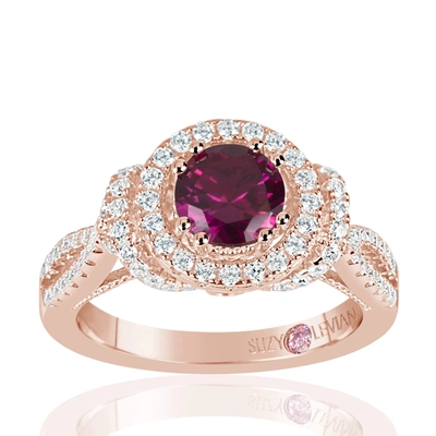 Suzy Levian Rose Sterling Silver Created Ruby And White Cubic Zirconia Anniversary Ring In Red