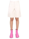 Msgm Faux Leather Bermuda Shorts In Ivory