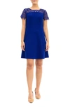 Nina Leonard Cap Sleeve A-line Dress In Sapphire