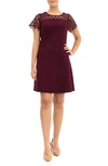 Nina Leonard Cap Sleeve A-line Dress In Deep Wine