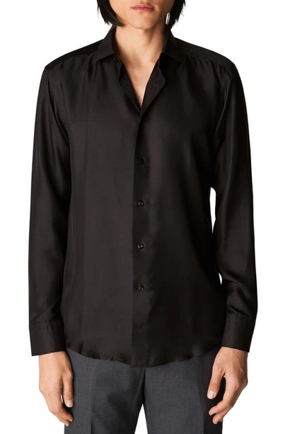 Eton Solid Slim Fit Silk Dress Shirt In Black