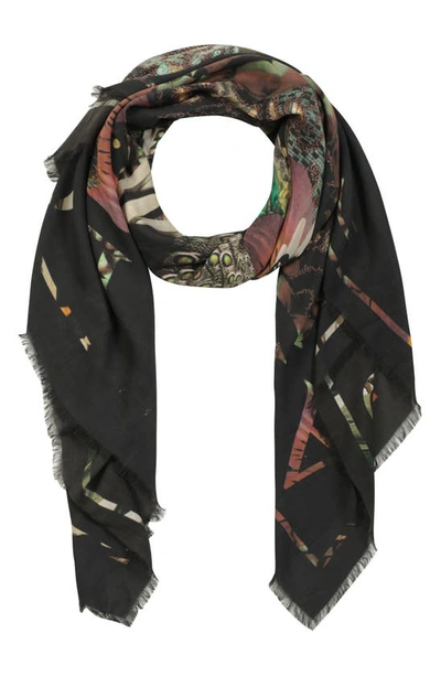 Allsaints Gene Abstract Print Fringe Square In Black Warm Brass
