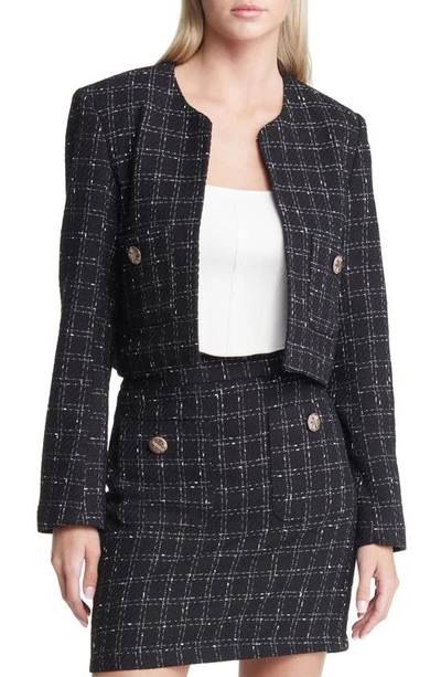 Vero Moda Windowpane Check Collarless Crop Jacket In Black