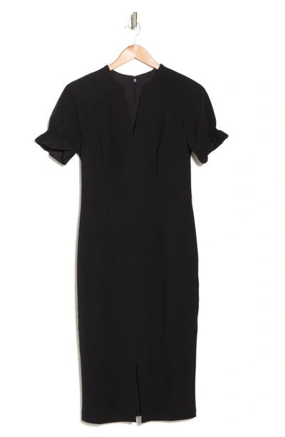Maggy London Puff Sleeve Midi Dress In Black