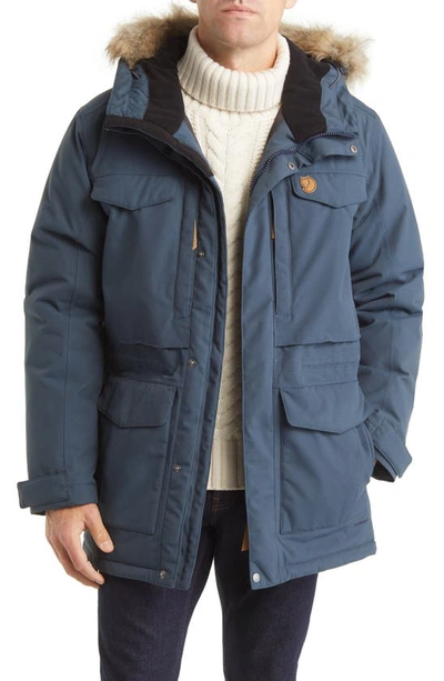 Fjall Raven Nuuk Parka With Faux Fur Trim In Mountain Blue