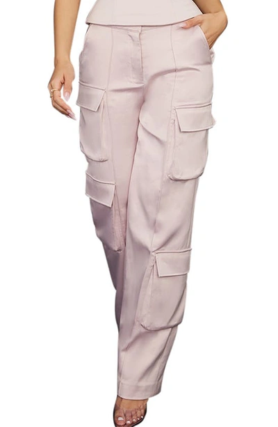 House Of Cb Daria Cargo Satin Trousers In Crystal