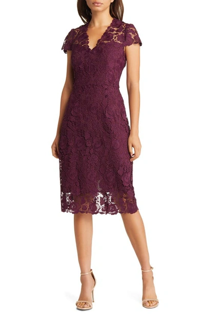 Eliza J Lace Sheath Dress In Wine