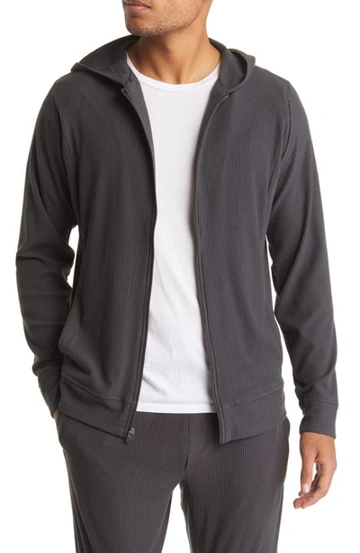 Tommy John Brushed Full Zip Rib Hooded Jacket In Phantom