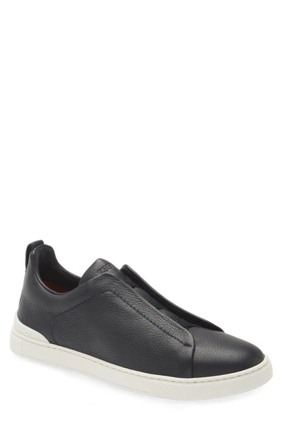 Zegna Triple Stitch Deerskin Leather Slip-on Sneaker In Black