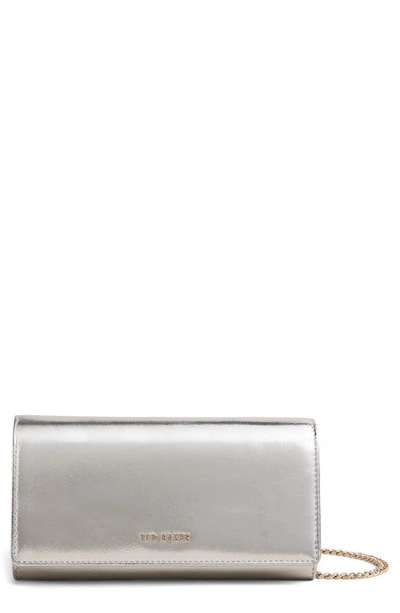 Ted Baker Liberta Metallic Leather Purse On A Chain In Silver