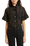 Mille Vanessa Ruffle Detail Cotton Blouse In Black Floral Eyelet