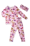 Everly Grey Baby Grey By  Charlie Fitted Two-piece Pajamas & Head Wrap Set In Lavender Rose
