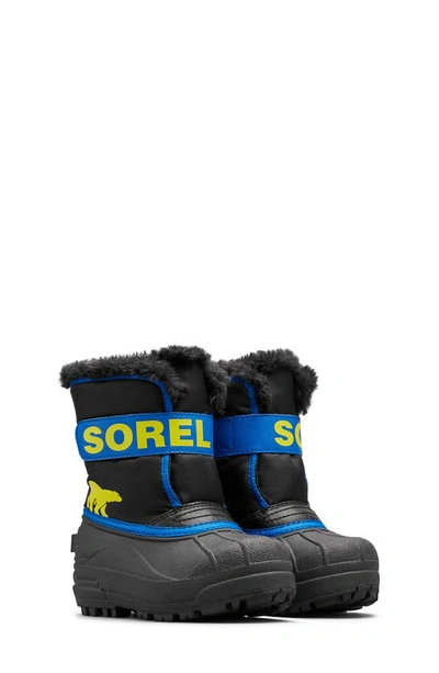 Sorel Kids' Snow Commander Insulated Waterproof Boot In Black Super Blue