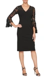 ALEX EVENINGS EMBROIDERED ILLUSION BELL SLEEVE SHEATH DRESS