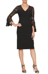 ALEX EVENINGS EMBROIDERED ILLUSION BELL SLEEVE SHEATH DRESS
