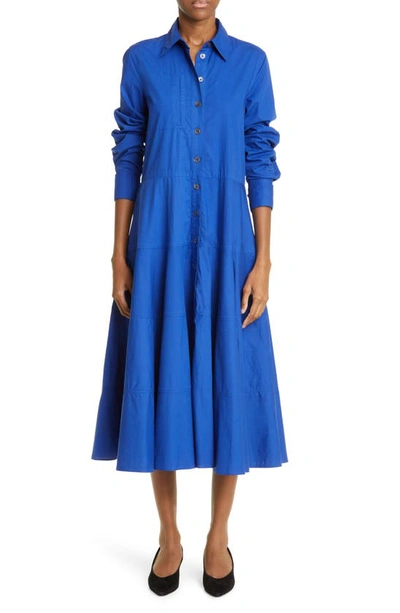 Co Patch-pocket Tiered Midi Shirtdress In Blue