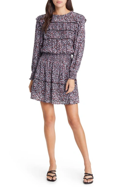 Rails Faren Floral Long-sleeve Mini Dress In Grey