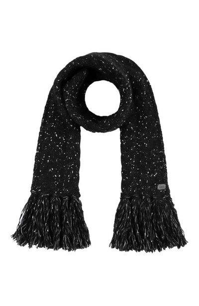 Allsaints Nep Flecked Cable Stitch Fringed Scarf In Black