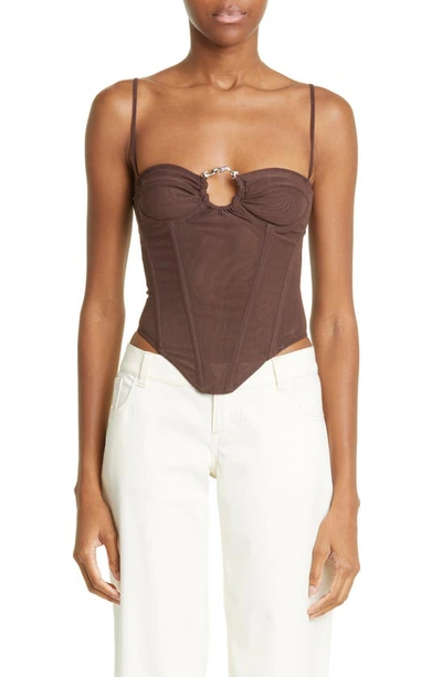 Miaou Deia O-ring Mesh Corset Top In Brown